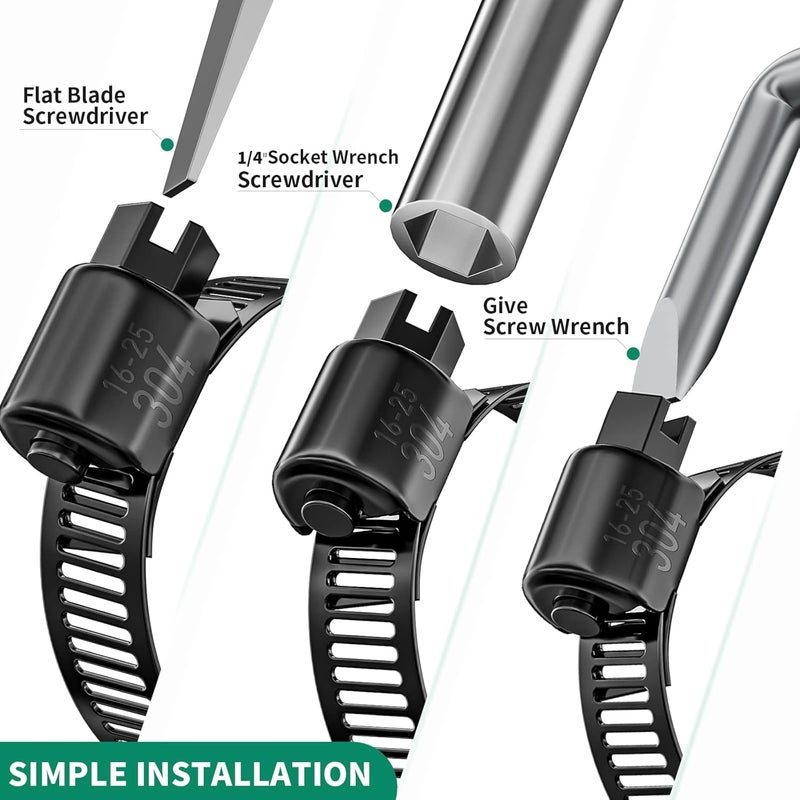 ORU 40PCS 1/4"-7/16" Black Hose Clamp,Adjustable 6-12mm Small Hose Clamps Stainless Steel,Metal Worm Gear Drive Hose Clamps for Automotive,Plumbing,Intercooler,Pipe,Fuel Line Radiator Clamps - Image 4